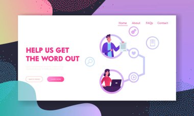 Referans Programı Stratejisi, Ağ Pazarlama, Ortaklık Web Sitesi İniş Sayfası. İş Adamları Referans Arkadaşları ve Ortakları Web Sayfası Afişi Olarak Bağlandı. Çizgi film Düz Vektör İllüstrasyonu