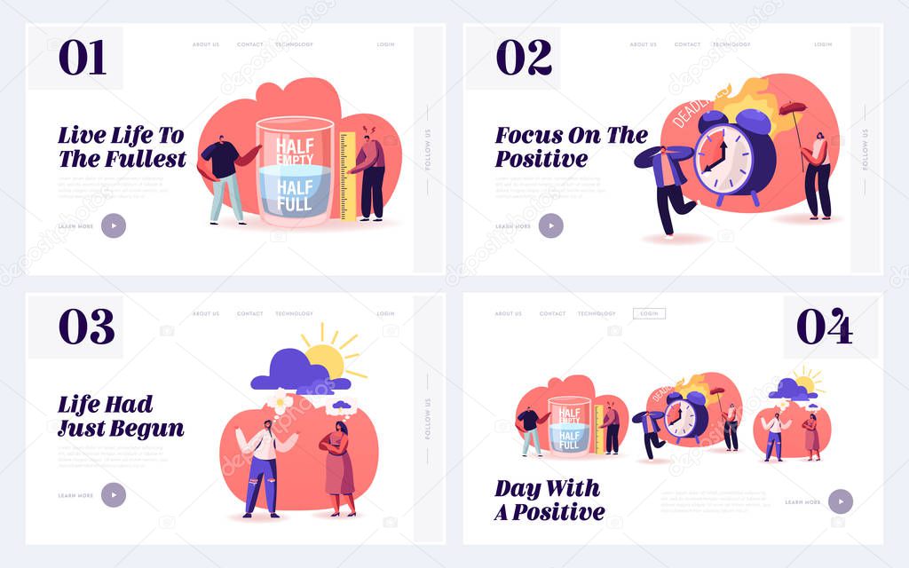 Pessimism Optimism Life Attitude Website Landing Page. People with Positive and Negative Thinking Communicate and Express Point of View. Contradictory Web Page Banner. Cartoon Flat Vector Illustration