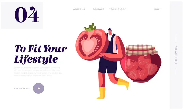 Ekologiczne naturalne sezonowe produkty rolne Stronie internetowej Landing Page. Sprzedawca Oferta Świeże organiczne lokalne owoce i warzywa produkcji na Farmer Marketplace Web Page Banner. Ilustracja wektora płaskiego kreskówki — Wektor stockowy