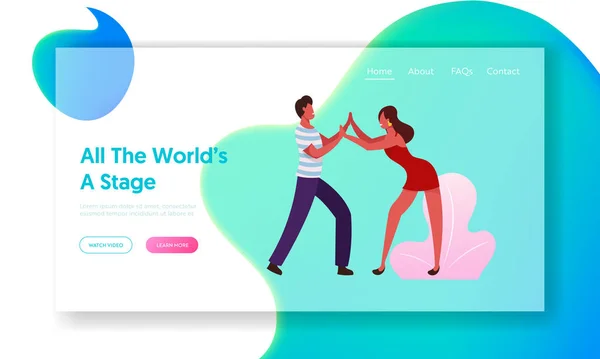 Happy Leisure and Hobby Sparetime Website Landing Page. Young People Dancing Samba on Brazil Dance Disco Party or Rio Carnival Moving to Music Rhythm Web Page Banner. Cartoon Flat Vector Illustration — 스톡 벡터