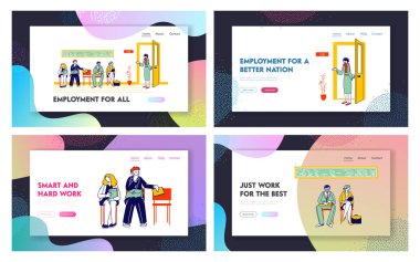 Cv Belgeleri ile Başvuranlar İş Bulma Web Sitesi İniş Sayfası Ayarları. Koridorda Bekleyen Genç Adam ve Kadın Bekleme Randevusu Web Sayfası Afişi. Çizgi film Düz Vektör İllüstrasyonu, Satır Sanatı