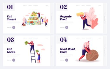 Dengeli Keto Diyet Yeme Web Sitesi İniş Sayfası Seti. Ketogenic Diet Piramit Diyagramı, İnsanlar Düşük Karbonhidratlı Ürünleri Yiyor ve Yüksek Sağlıklı İçerik Web Sayfası Afişi. Çizgi film Düz Vektör İllüstrasyonu