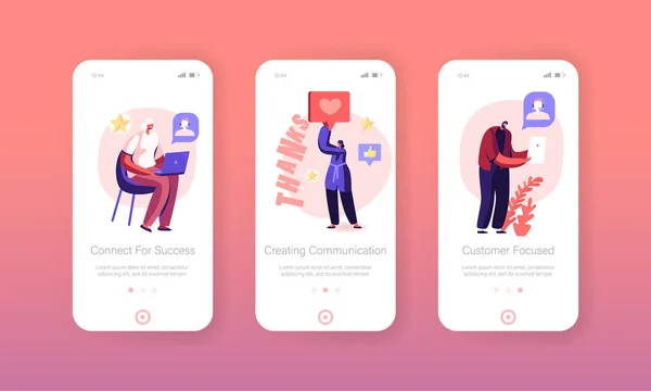 Support Customers Line Mobile App Page Onboard Screen Set. Hotline Operators Help Clients to Solve their Problems. Call Center Service Concept for Website or Web Page, Cartoon Flat Vector Illustration — 스톡 벡터