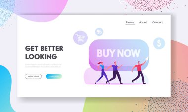 Kara Cuma, Toplu Satış Sitesi İniş Sayfası. İmleç Oklu Bir Çift Satın Alma Şimdi Yazısı, Alışveriş Sayfası Afişi Düz Vektör İllüstrasyonuyla Dev Düğme 'den Geçiş Yapıyor