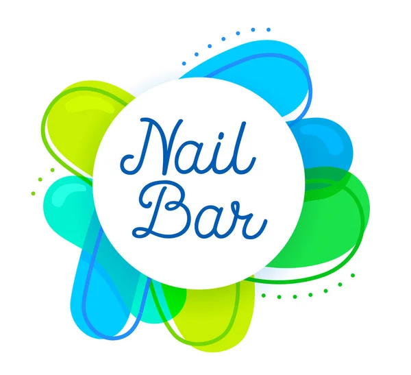 Nail Bar Logo Concept. Elemento de diseño creativo del estudio para el salón de pedicura de manicura, icono redondo con tipografía, folleto del volante del cartel del técnico de manicura. Dibujos animados plana Vector Ilustración — Vector de stock