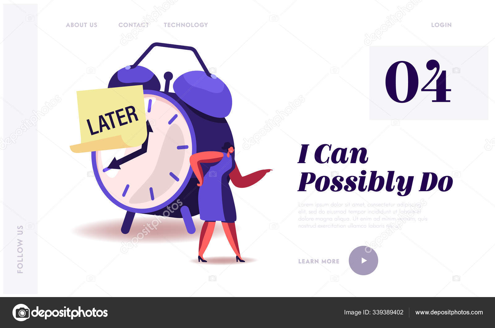 Procrastination, Delay Bad Time Management Website Landing Page.