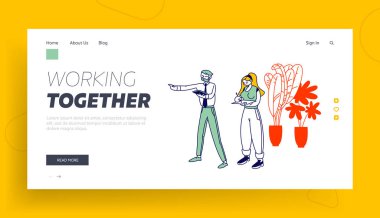 Beyin Fırtınası ya da Çalışma Süreci Web Sitesi İniş Sayfası. İş Adamları Ofis Toplantısında Fikir Tartışıyor. Takım Projesi Geliştirme, Takım Çalışması Web Sayfası Afişi. Çizgi film Düz Vektör İllüstrasyonu, Satır Sanatı