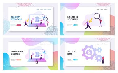 Insanlar Parolayı Ezberlemeye Çalışıyor, Kredi Rafinasyonu Web Sitesi İniş Sayfası Seti. Anahtar Hatırlama Şifresi ile Happy Person Run, Borç Yeniden Yapılandırma Web Sayfası Afişi. Çizgi film Düz Vektör İllüstrasyonu
