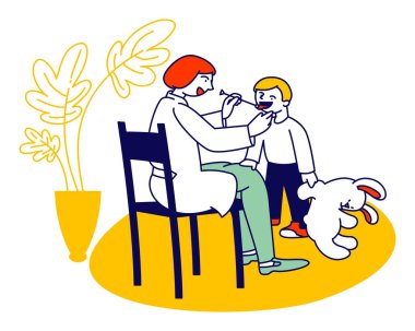 Doktor Logopedist, Küçük Çocuğun Diline Bakarken Konuşma Sorunu Olan Küçük Çocukla Çalışıyor. Logopedi Klinik Servisi, Çocuk Çizgi Filmi Düz Vektör Resimlerine Tıbbi Yardım