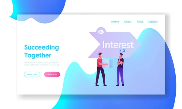 Фонд AIDA Business Prints Landing Page. Courier Give Purchase to Customer at Arrow with Interest Step except Attention Desire Action Web Page Banner. Мультипликационный вектор — стоковый вектор