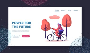 Ekoloji Bisiklet Taşımacılığı Web Sitesi İniş Sayfası. Doğada Yaz Gününde Bisiklete Binen Kadın. Bisiklet Aktif Spor Hayatı ve Sağlıklı Yaşam Tarzı Web Sayfası Afişi. Çizgi film Düz Vektör İllüstrasyonu