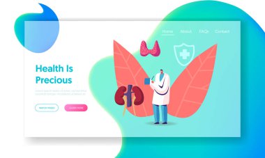 Medical Staff Endocrinology Health Care, Hormone Disease Disbalance Website Landing Page. Doctor Endocrinologist Writing in Notebook, Endocrine System Web Page Banner. Cartoon Flat Vector Illustration