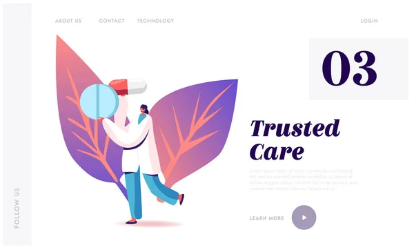 Tuberculosis, Flu and Season Illness Prevention Website Landing Page. Doctor Carry Medicine Pills. Disease Treatment, Painkiller or Antibiotic Drugs Web Page Banner. Cartoon Flat Vector Illustration — Stockový vektor