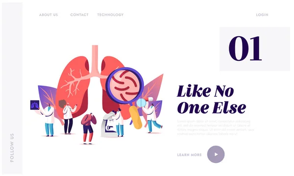 Респираторная медицина Pulmonology Healthcare Website Landing Page. Врачи, проверьте туберкулез человека или легкие пневмонии, сделайте рентген. Флаг веб-страницы пульмонологической помощи. Мультипликационный вектор — стоковый вектор