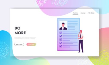 Kyc, Know Your Customer, Human Resources Recruitment Information Research Website Landing Page. Businessman Talking by Smartphone at Huge Male Profile Web Page Banner. Cartoon Flat Vector Illustration