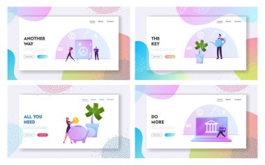 Finctech, Financial Technologies, Wireless Online Money Transaction Website Landing Page Set. People Increase Capital, Fund Investment, Money Tree Web Page Banner. Cartoon Flat Vector Illustration