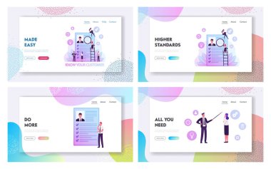 Kyc, Know Your Customer Process, Business Verifying of Clients Identity Website Landing Page Set. Businesspeople Learn Customer Profile, Human Resource Web Page Banner Cartoon Flat Vector Illustration