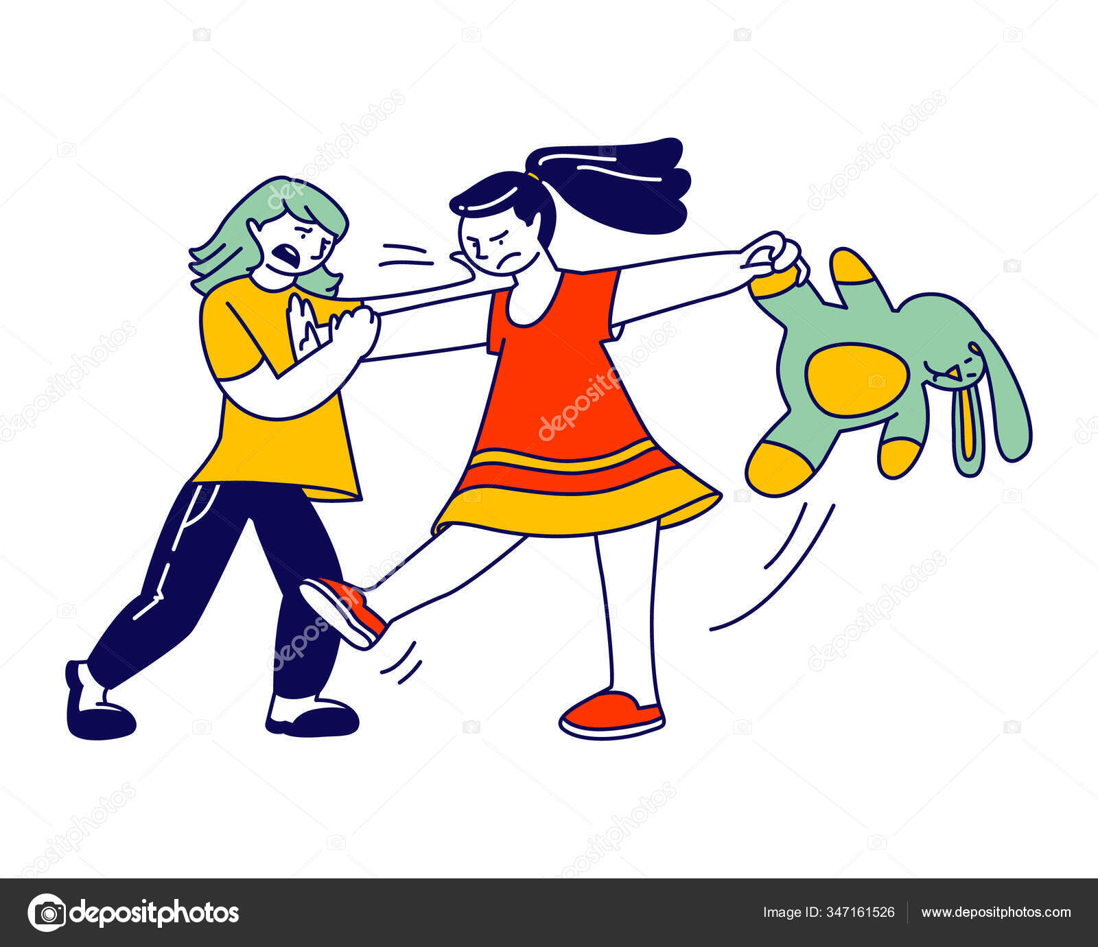 Little Girls Fighting and Quarreling at Playing Room. Classmates, Siblings  or Friends Shouting and Hitting Each Other, Conflict Situation, Hyperactive  Child, Cartoon Flat Vector Illustration, Line Art Stock Vector Image by  ©vectorlab #