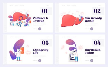 Hepatit ve Siroz Tedavi Sitesi İniş Sayfası Set. Kanser Farkındalığı, İç Organ Hastalıkları Tedavisi, Sağlık Hizmetleri, Hepatik Vakfı İnternet Sayfası Afişi. Çizgi film Düz Vektör İllüstrasyonu