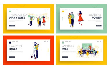 Love Triangle, ya da koca aldatma web sitesi iniş sayfası seti. Kızgın Kıskanç Kadın, Hain Kız Aşıkla Sohbet, Sahtekar Aşk Sahtekarlığı Web Sayfası Afişi. Çizgi film Düz Vektör İllüstrasyonu, Satır Sanatı