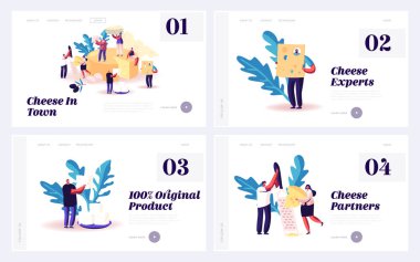 Peynir Degustation İşlem Sitesi İniş Sayfası Ayarlandı. Taze Kremalı Peynir Yiyen Karakterler, Yumuşak ve Sert Doku. Lezzetli Beslenme Web Sayfası Afiş Çizgi Filmi Düz Vektör İllüstrasyonu