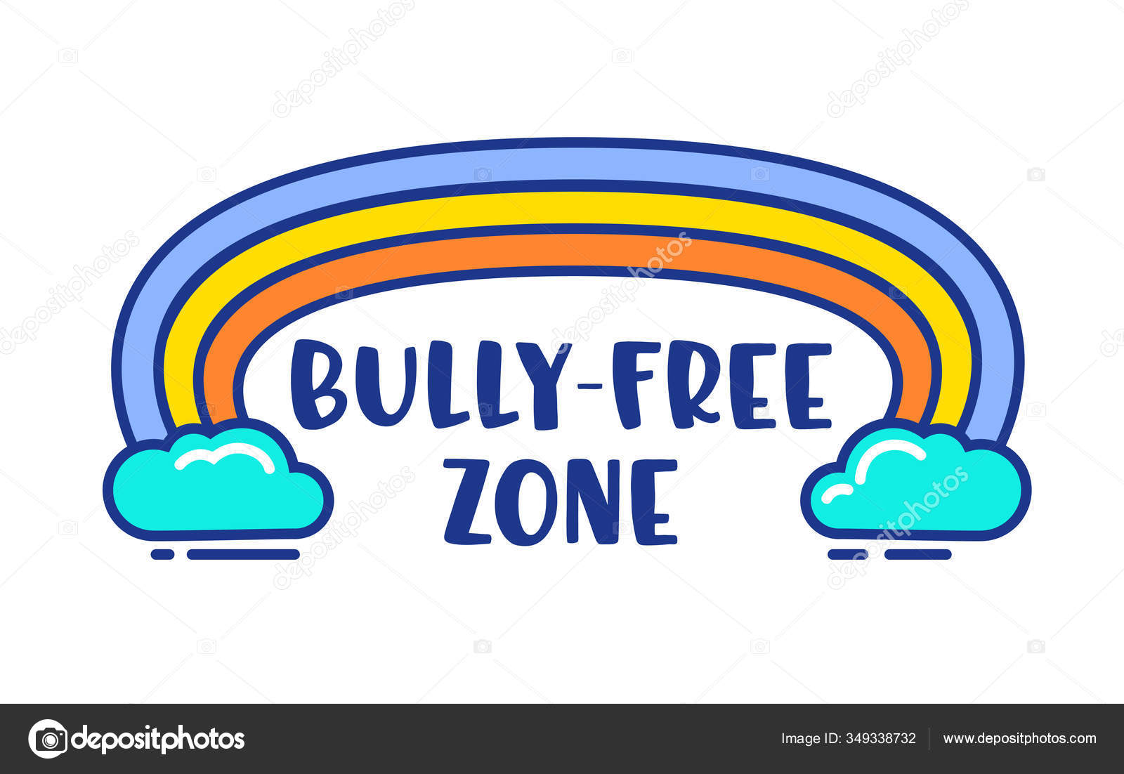 Bully Free Zone Colorful Cartoon Banner with Typography under Rainbow