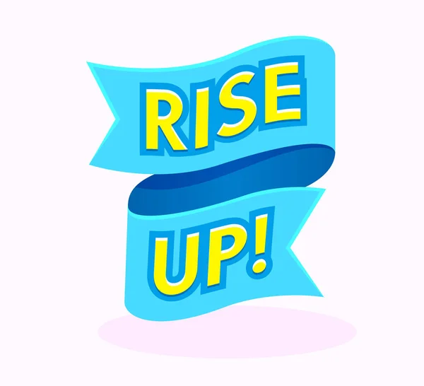 Rise Up Banner with Typography in Blue Curve Ribbon, Graphic Design Element Isolated on White Foundation. Икона мотивации, Aspirational Quote Print, Creative Badge, Sticker Cartoon Vector Illustration — стоковый вектор