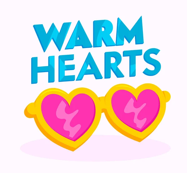 Varma hjärtan Banner eller Ikon. Heart Shaped Pink Solglasögon Isolerad på vit bakgrund. Söt Badge eller Klistermärke, Design Element med typografi, Bra vibbar tecken eller etikett, Tecknad vektor Illustration — Stock vektor