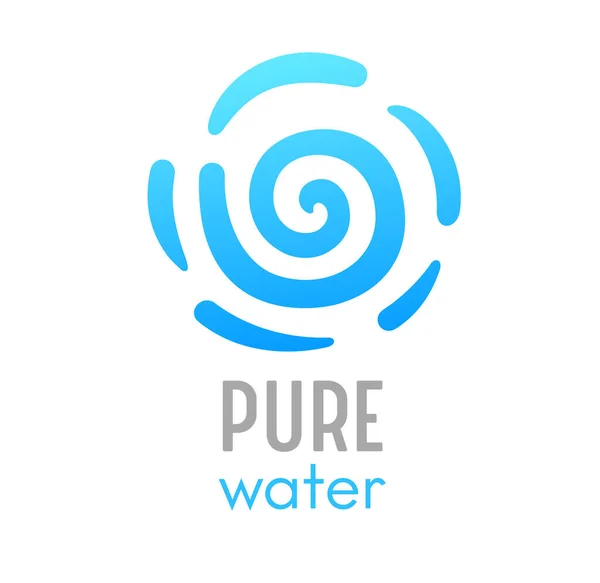 Pure Water Sea Wave Banner mit Typografie. Liquid Ocean Curved Spiral Shaped Line auf weißem Hintergrund. Blue Fresh Aqua in Motion Design Element, Vorlage, Werbeplakat. Vektorillustration — Stockvektor