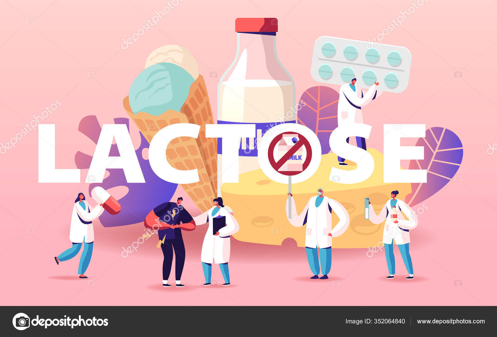 Lactose Intolerance Concept. Man Feel Bad in Stomach Visit Hospital for