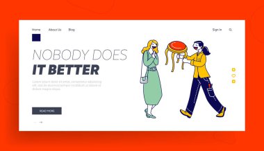 Yenileme ve modernleştirme İşleri İniş Sayfa Şablonu. Mutlu Kadın Tasarımcı Karakteri Yenilenmiş Tabureyi Minnettar Müşteriye Veriyor. İnsanlar Yaratıcı Servisi işe aldı. Doğrusal Vektör İllüstrasyonu