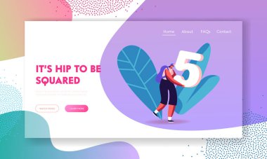 Matematik Bilimi İniş Şablonu. Gülümseyen Kız Öğrenci Karakteri Beş Numaralı Dev Taşı. Mükemmel Sınav ya da Sınav Sonuçları, Üniversite ya da Yüksek Öğrenim. Çizgi film Vektör İllüstrasyonu