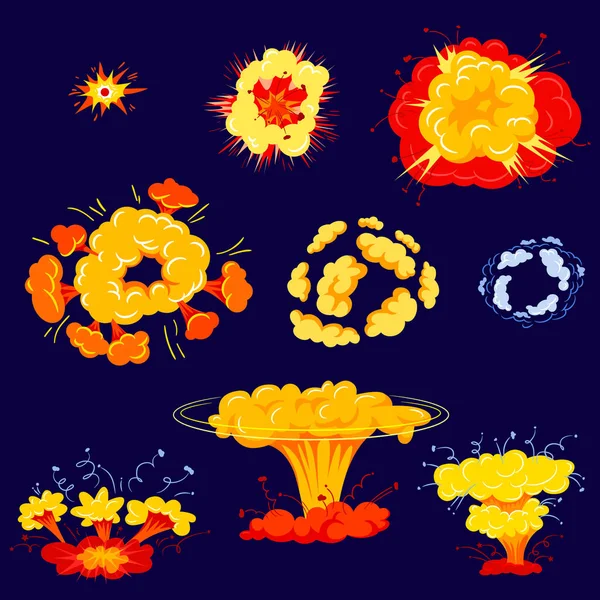 Bomb Explosion Isolated Icons Set. Dynamite Danger Explosive Detonation and Atomic Comics Clouds. Detonators Mobile Game Animation, Boom Effect Elements for Game Design. Cartoon Vector Illustration — Stock Vector