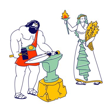 Olympic Gods Characters Hephaestus or Vulcan Patron of Fire and Blacksmiths. Goddess Demeter clipart