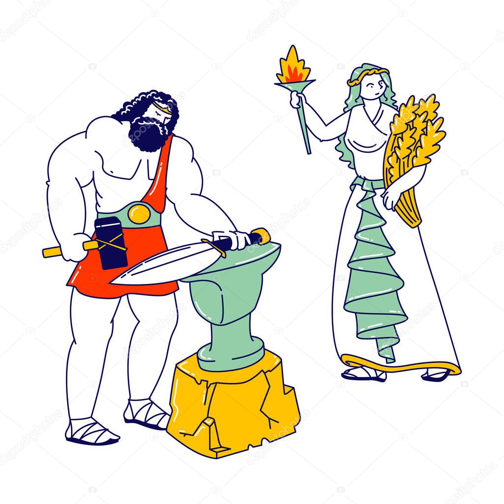 Olympic Gods Characters Hephaestus or Vulcan Patron of Fire and Blacksmiths. Goddess Demeter