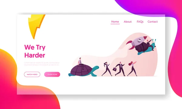 Geschäftsbeschleunigung Landing Page Template. Wettlauf der Geschäftsleute, Führungswettbewerb — Stockvektor