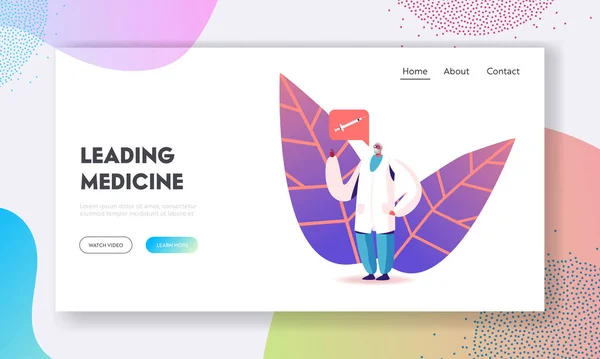 Preventive Medicine, Immunization and Vaccination Landing Page. Caractère médecin senior donner des conseils professionnels — Image vectorielle