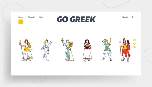 Personajes antiguos de la diosa olímpica griega Plantilla de Landing Page. Hera, Juno y Atenea o Minerva, Deméter — Vector de stock