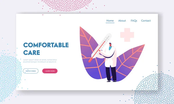 Varicella Fever Examination Disease Landing Page Template. Maschio medico personaggio in uniforme medica — Vettoriale Stock