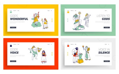 Antik Yunan Olimpiyat Tanrıları ve Tanrıça Pantheon İniş Sayfa Şablonu. Zeus ve Hera, Poseidon ve Afrodit