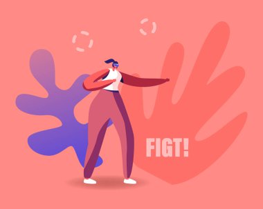 Vr Gözlüklü Kadın Dövüşü. Sanal Gerçeklik Eğlence Savaş Oyunu, Futuristik Teknoloji Etkileşimli Dövüş, Gözlüklü Gençler Kulübü 'nde vakit geçiriyor. Çizgi film Vektör İllüstrasyonu