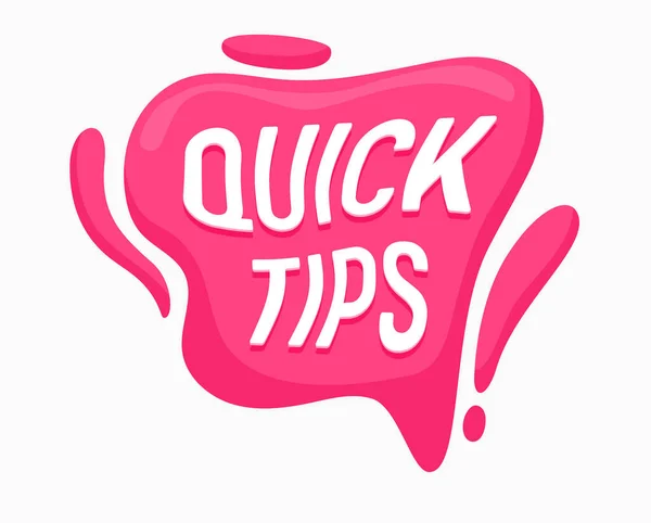 Dicas rápidas Citação Banner com Big Pink Speech Bubble e Exclamação Mark Isolado em fundo branco. Ícone moderno, Símbolo para Blog, Social Media Advice Label ou Adesivo. Desenhos animados Vector Ilustração — Vetor de Stock