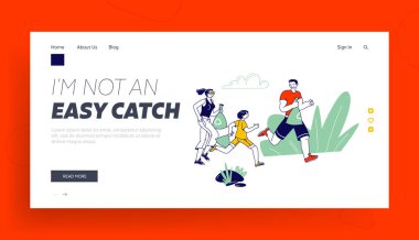 Karakterler İniş Sayfası Şablonu Yükleniyor. Erkek, Kadın ve Çocuk Doğada Kalkma sırasında Çöp Topluyor. Koşarken Aile Çöpü Topla. İnsanlar Çevreyi Korurlar. Doğrusal Vektör İllüstrasyonu