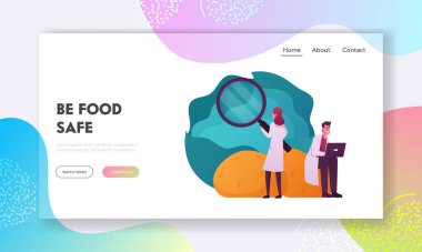 Haccp Standart ve Sertifikasyon İniş Sayfa Şablonu. Laboratuvar Önlüklerinde Sebzeleri Gözlükle Öğrenen Bilim Adamı Karakterleri. Tehlike Analizi ve Kritik Kontrol Noktası. Çizgi film İnsanları Vektör İllüstrasyonu