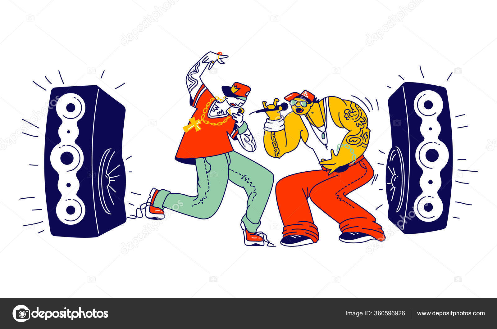 Male Characters Singing Rap Music on Stage with Microphones and