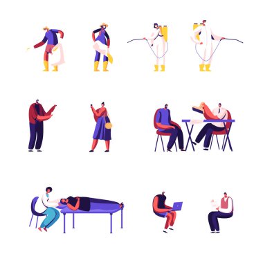 Bahçıvanların Bahçedeki Bitkiyi Gübrelediği Erkek Karakterler, Avukat veya Noter Noter Belgesi, Beyaz Arkaplan 'da İzole Edilmiş Dermatolog Doktor. Çizgi film Vektör İnsanlar İllüstrasyonu, Klip Sanatı