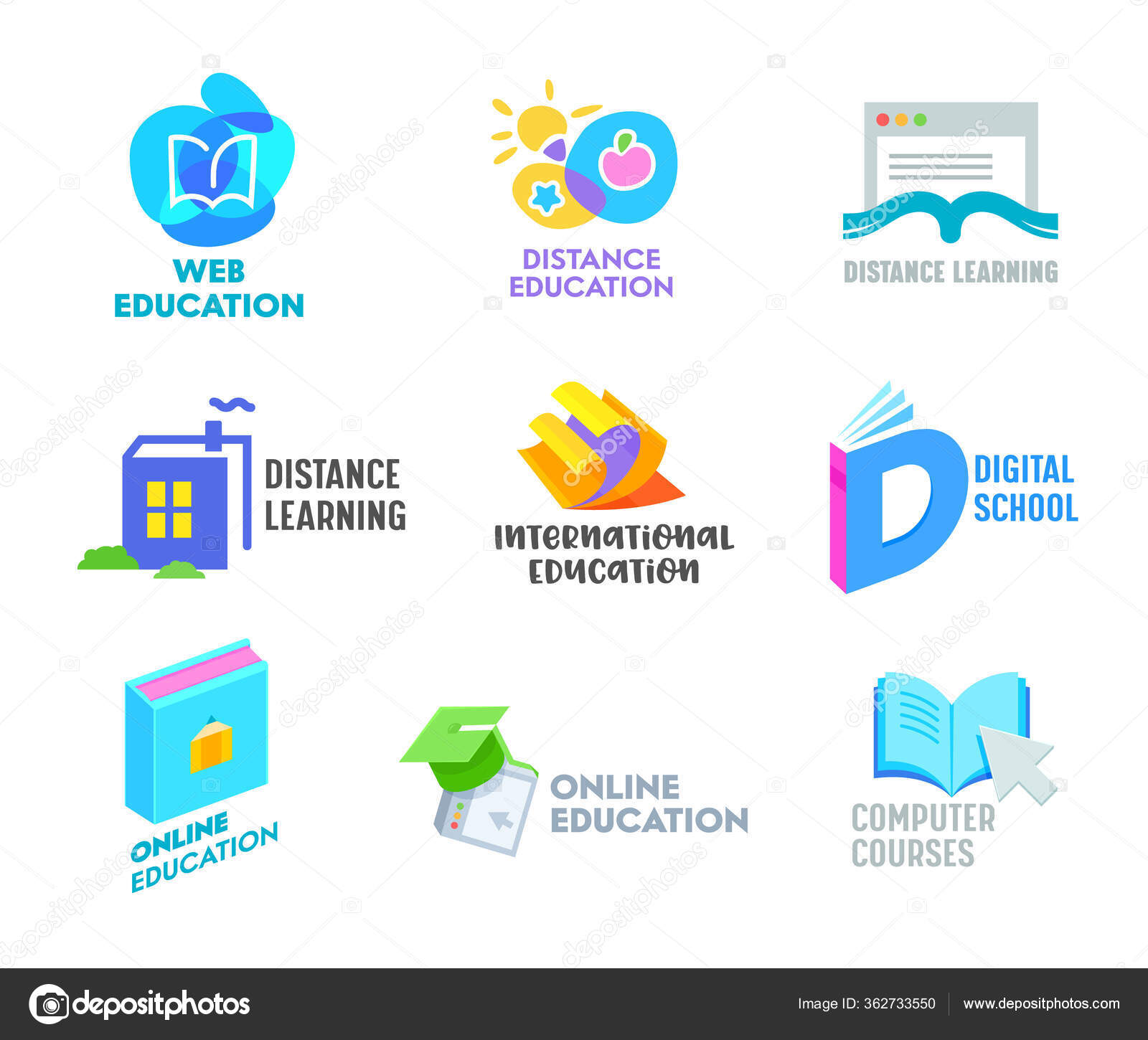 Set of Distance Learning Banners or Icons. Online Education Courses ...