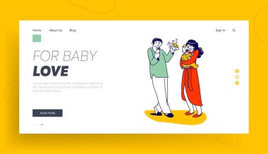 Annelik, Babalık, Ebeveynlik İniş Şablonu. Ebeveyn Karakterleri Ağlayan Bebek Krampları İçin Ağlıyor. Baba, Anne ve Çocuk Sevgisi. Doğrusal İnsanlar. Doğrusal Vektör İllüstrasyonu