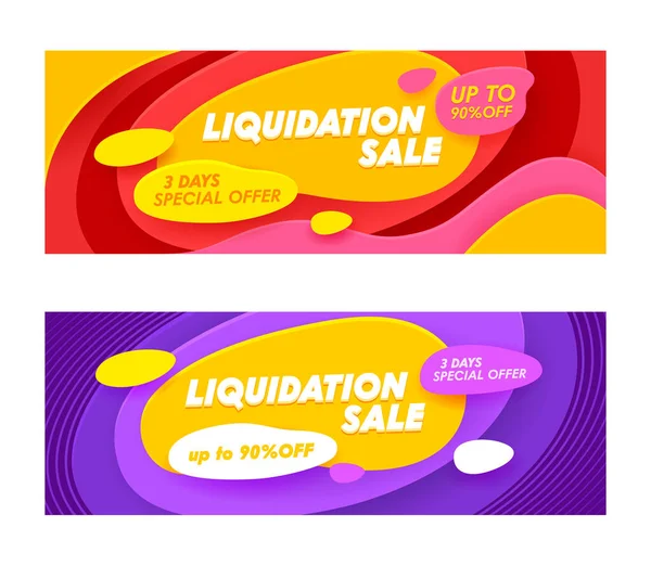 Set Werbebanner mit Liquidation Sale Typografie. Abstrakter welliger Hintergrund, Social Media Promo Branding Template Design für Shopping Discount. Hintergrund Inhalt Dekoration. Vektorillustration — Stockvektor