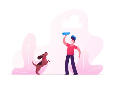 Karantina İhlali. Tıbbi maskeli çocuk dışarıda köpekle yürüyor. Covid19 Pandemic 'teki Park' ta Evcil Hayvan Vaktiyle Oynayan Erkek Karakteri. Ev Hayvanı 'yla vakit geçirmek. Çizgi film Vektör İllüstrasyonu